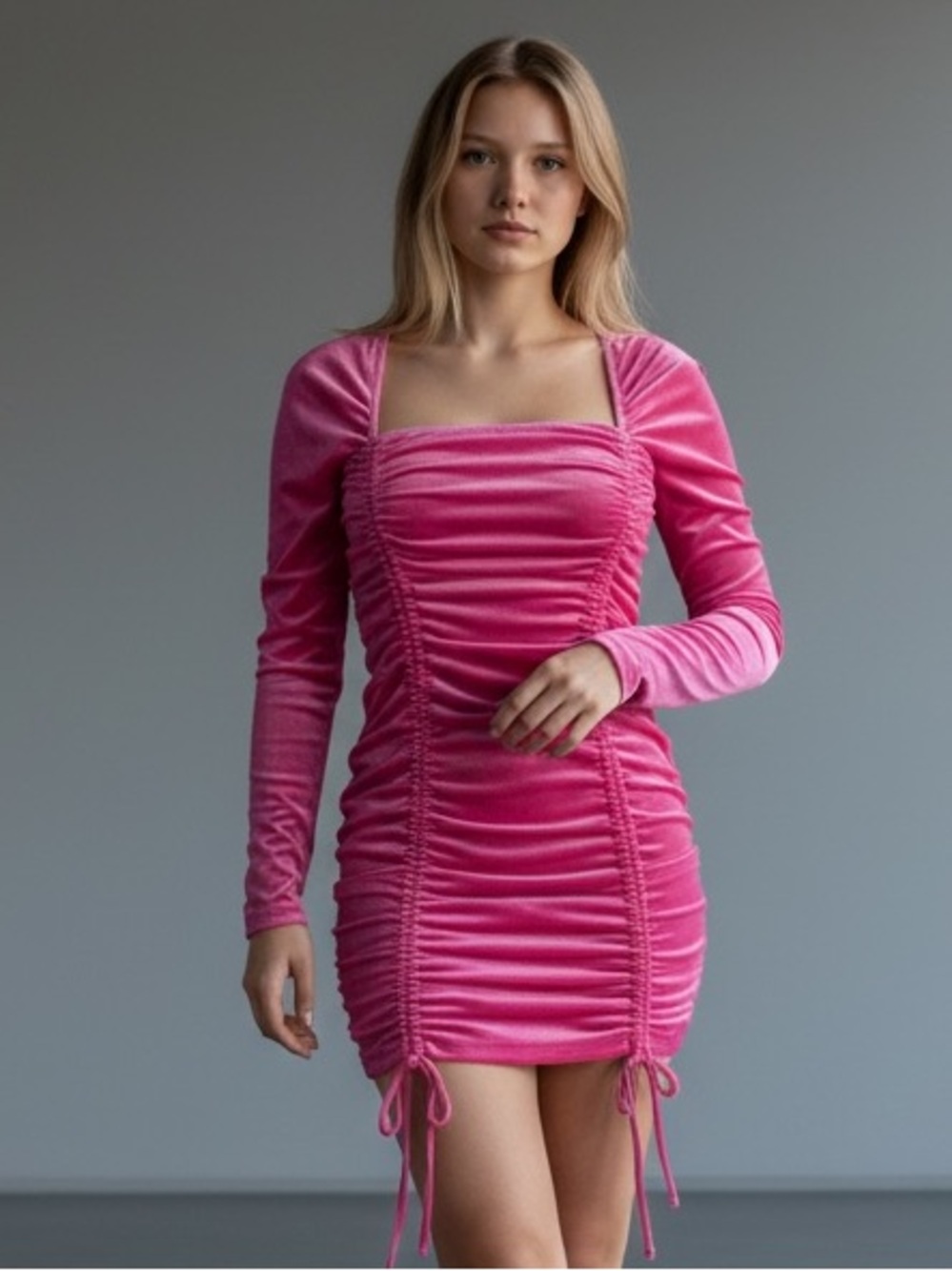 NWT Wild Fable Elegant Bubblegum Pink Velvet Ruched Dress